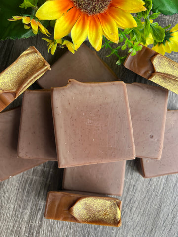 Sandalwood + Suede soap with Walnut Shell Powder.