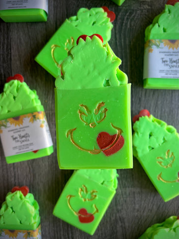 Two Hearts Too Small Grinch inspired soap. Piped tall.