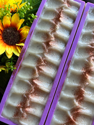 Mahogany Coconut Salt Bar with Coconut Shell Powder for exfoliation.