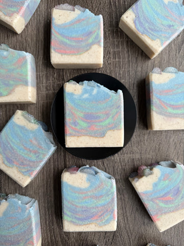 Bali Breeze beach themed Salt Soap with soap seashells on top. 